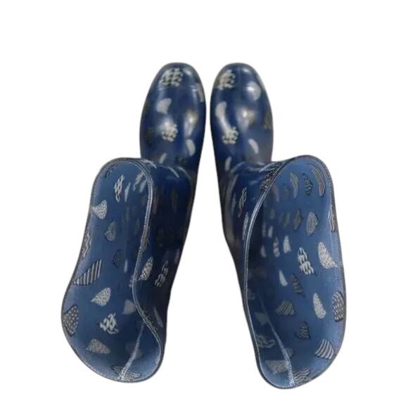 Toms Shoes Womens 7 Rain Boots Rubber Print Pull On Cabrilla Round Toe Blue Tall - Picture 5 of 15